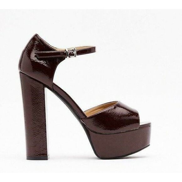 Nasty Gal Women's 6B Burgundy Crinkle Patent Skyscraper platform heels - New - Picture 3 of 6